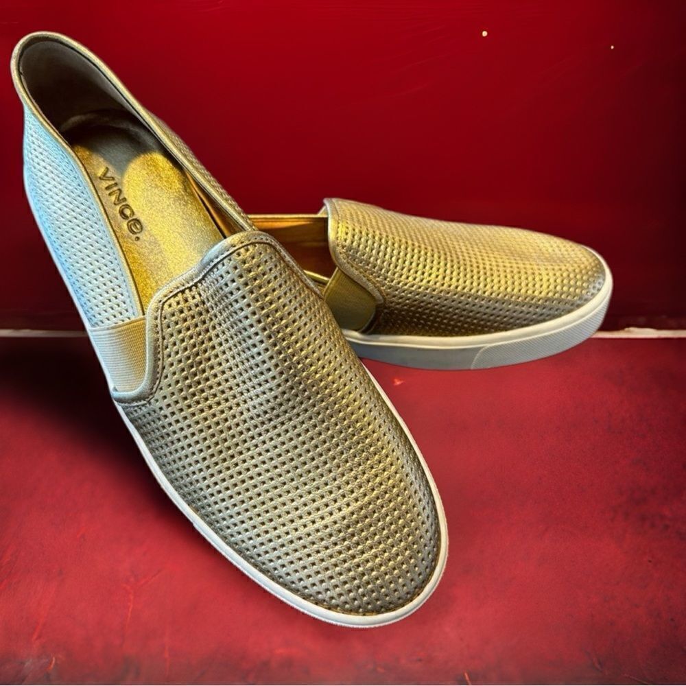 VINCE Blair Perforated Leather Slip-on gold shoe